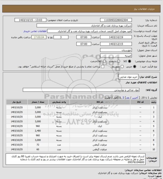 استعلام خرید مواد غذایی