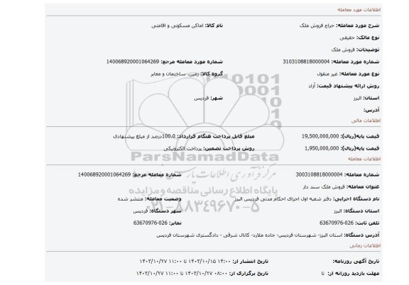 مزایده، فروش ملک