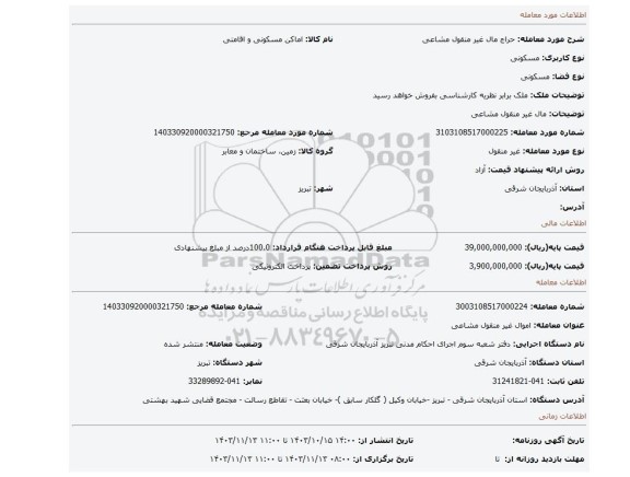 مزایده، مال غیر منقول مشاعی