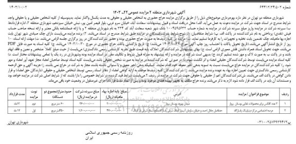 مزایده حراج حضوری 2 عدد کانکس برای محصولات غذایی ....