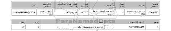 استعلام تست تر پرپرشنال ولو ویکرز