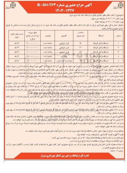 حراج حضوری اجاره مکان های تجاری  نوبت دوم