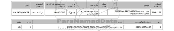 استعلام هارت امرسون EMERSON,TREX,ORDER TREXLFPNAWS1SRW