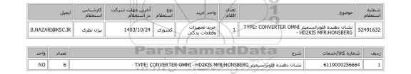 استعلام نشان دهنده  فلوترانسمیتر TYPE: CONVERTER OMNI - HD2KIS MFR:HONSBERG