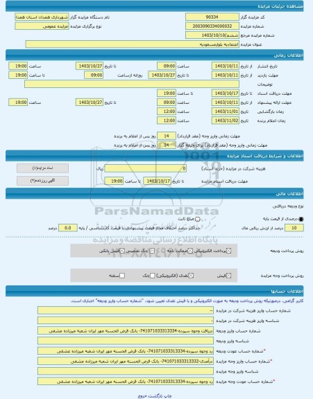 مزایده ، اعتمادیه بلوارمسعودیه -مزایده زمین  - استان همدان