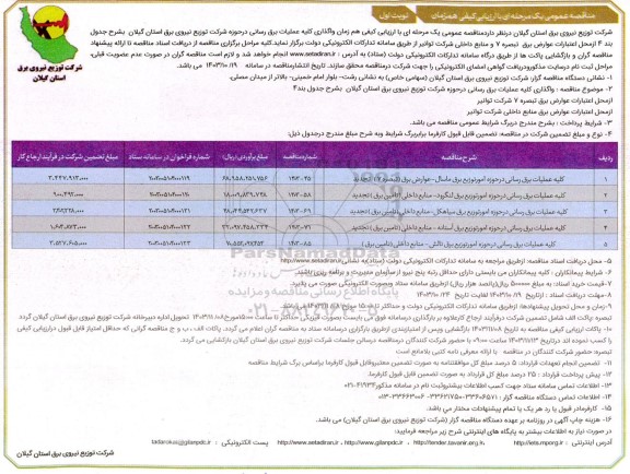 مناقصه کلیه عملیات برق رسانی