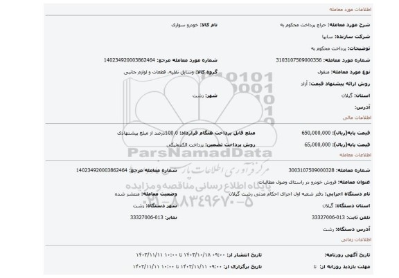 مزایده، پرداخت محکوم به