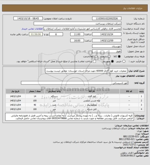 استعلام عملیات خرید کولر گازی 60000 جهت مراکز استان خوزستان- مطابق لیست پیوست