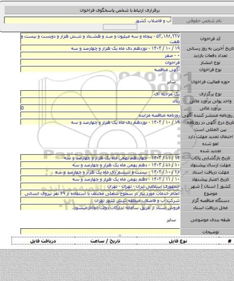 مناقصه, انجام خدمات مورد نیاز در سطوح شغلی مختلف  با استفاده از ۲۹ نفر نیروی انسانی