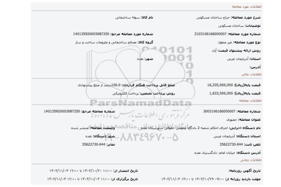 مزایده، ساختان مسکونی