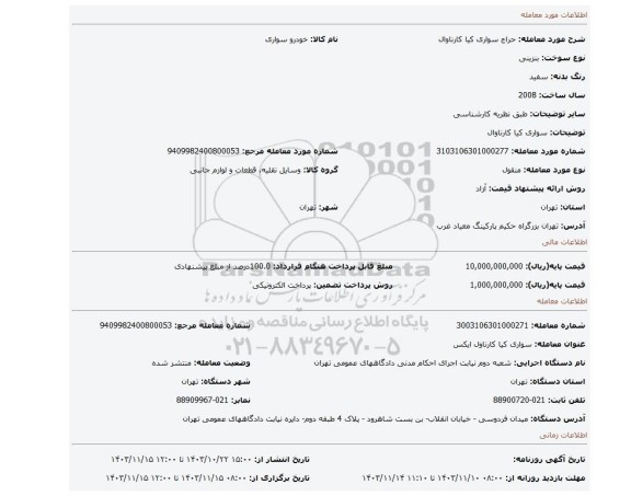 مزایده، سواری کیا کارناوال