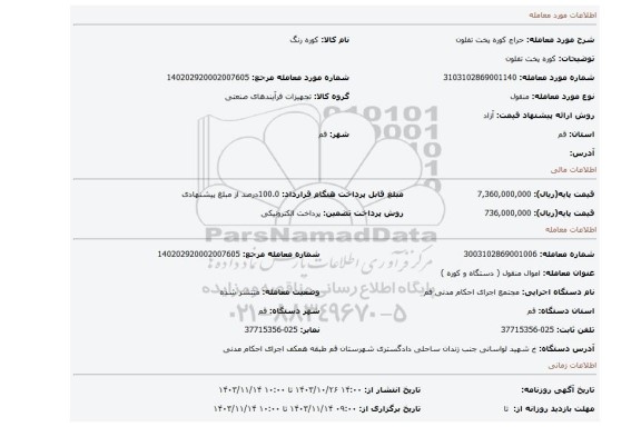 مزایده، کوره پخت تفلون