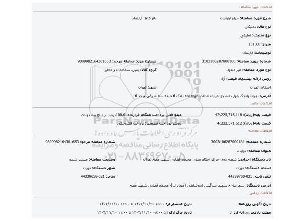 مزایده، اپارتمان