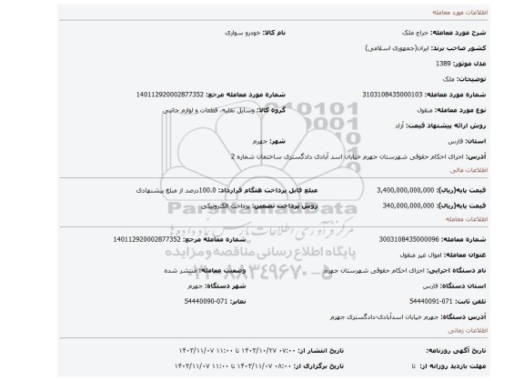 مزایده، ملک