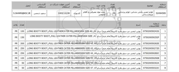 استعلام لوازم ایمنی وآتش نشانی- لوازم پزشکی وبیمارستانی