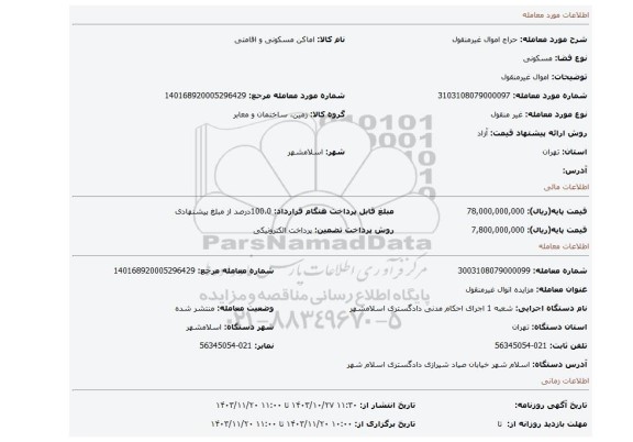 مزایده، اموال غیرمنقول