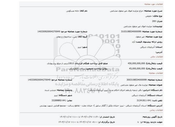 مزایده، مزایده اموال غیر منقول مشاعی