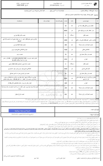 استعلام تعیین پیمانکار جهت FTTH محدوده خیابان بحر العلوم 