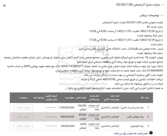 مزایده براده چدن ریز بار ناخنی ....