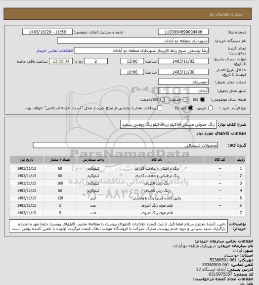 استعلام رنگ جدولی مشکی60کیلو زرد60کیلو رنگ روغنی سفید