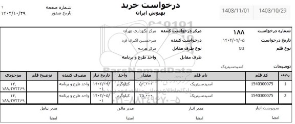 استعلام اسید سیتریک