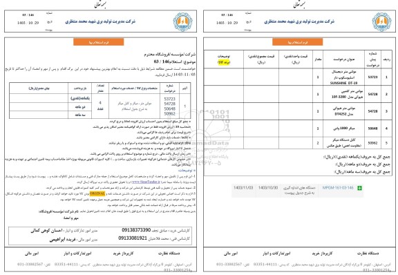 استعلام مولتی متر، میگر و کابل میگر