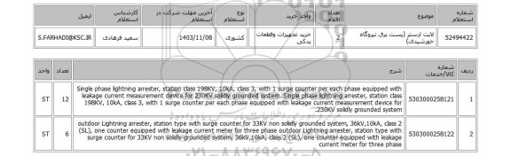 استعلام لایت ارستر  (پست برق نیروگاه خورشیدی)