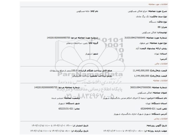 مزایده، اماکن مسکونی