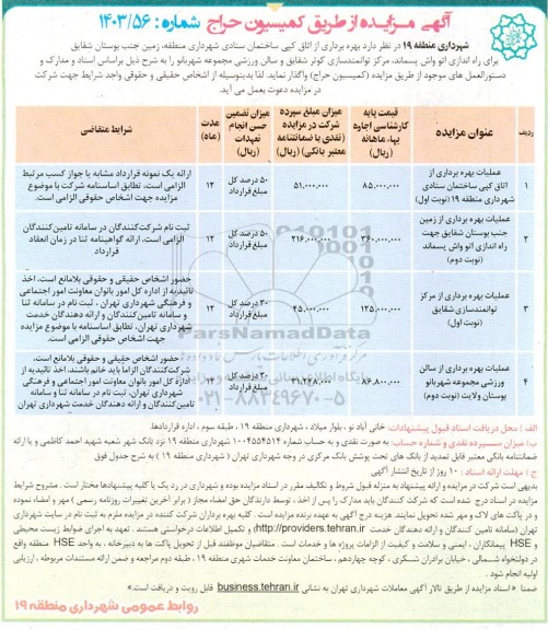 مزایده بهره برداری از اتاق کپی ساختمان ستادی ...