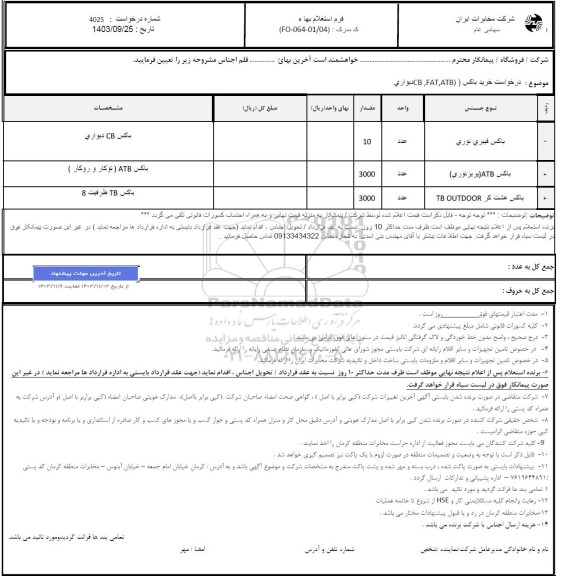 استعلام خرید باکس  ATB-FAT-CB دیواری