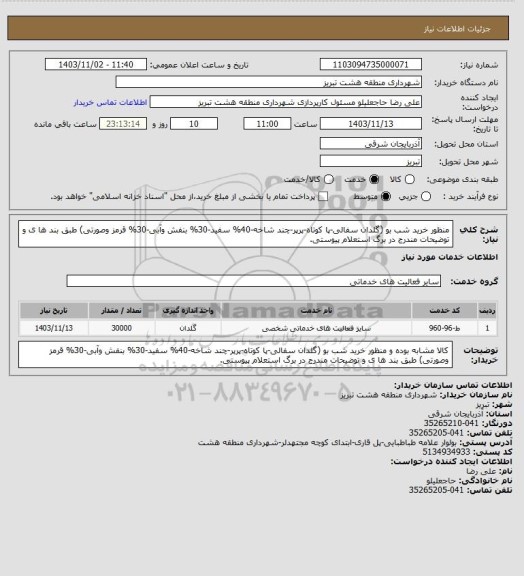 استعلام  منظور خرید شب بو (گلدان سفالی-پا کوتاه-پرپر-چند شاخه-40% سفید-30% بنفش وآبی-30% قرمز وصورتی) طبق بند ها ی و توضیحات مندرج در برگ استعلام پیوستی.