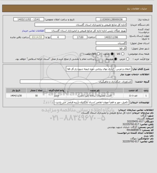 استعلام انتقال و غرس ، آبیاری نهال بیابانی حوزه اینچه شوره زار آق قلا