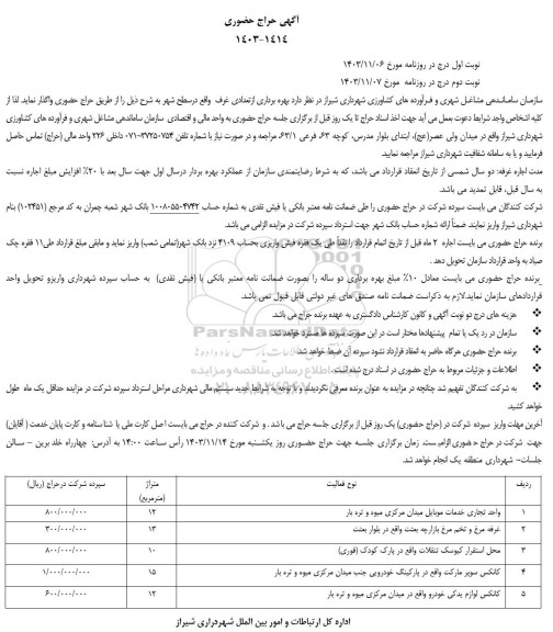 آگهی حراج حضوری  بهره برداری از تعدادی غرف...