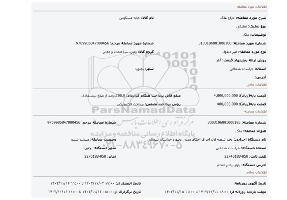 مزایده، ملک