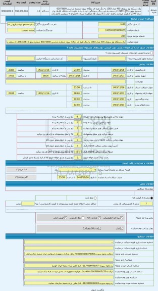 مزایده ، یک دستگاه پژو سواری 405 مدل 1383 به رنگ نقره ای دوگانه بیرون شماره شاسی 83073658 شماره موتور 1248316814 از سقف به پایین