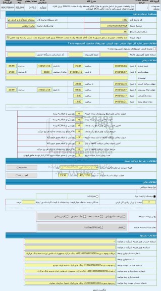 مزایده ، اجزا و قطعات خودپرداز شامل مانیتور به مارک LG و محفظه پول با علامت Wincor و ریل فلزی خودپرداز تعداد شش پالت به وزن خالص