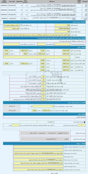 مزایده ، لوازم خانگی خاک خورده دارای خط و خش و شکستگی و بعضافاقد بسته بندی