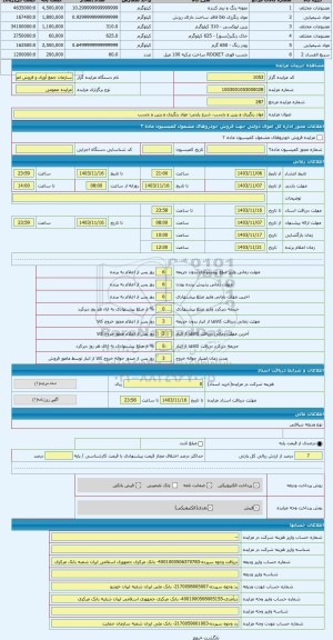 مزایده ، مواد رنگرزی و رزین و چسب