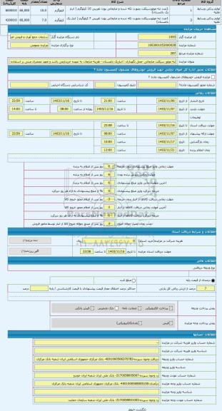 مزایده ، تنه موتور سیکلت ضایعاتی -محل نگهداری : انباریک باغستان - هزینه ضایعات به عهده خریدارمی باشد و تعهد محضری مبنی بر استفاد