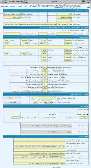 مزایده ، قطعات خط تولید فلزی - محل نگهداری : انبار جدید پایانه شماره 2 کانتینری جنب ایرتویا - هزینه های مربوطه شامل :1- کلیه هزی