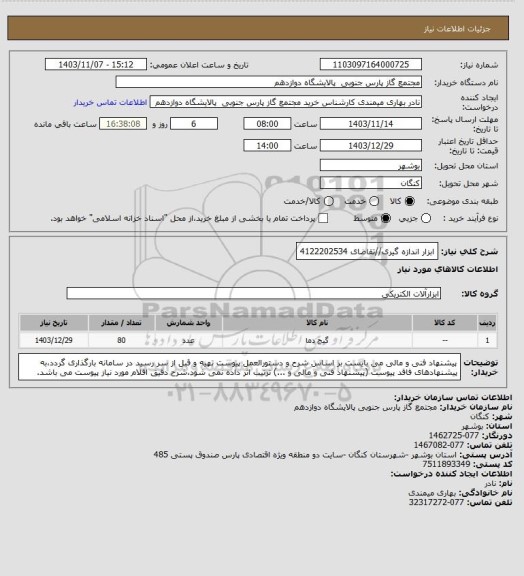 استعلام ابزار اندازه گیری//تقاضای 4122202534