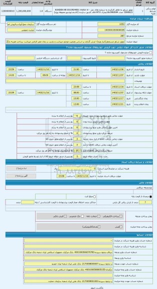 مزایده ، موتور شناور مستعمل(انبار ویژه)- ارزش گذاری بر اساس وضعیت موجود میباشد و بازدید در زمان مقرر الزامی میباشد- پرداخت هزینه