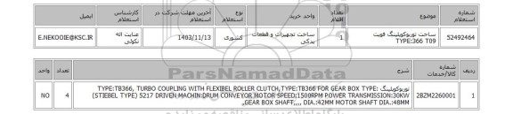 استعلام ساخت توربوکوپلینگ فویت TYPE:366 T09