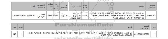 استعلام پاور آنالایزر HIOKI PW3198 -90 (PQA HIVIEW PRO 9624 – 50 + 4XCT9661 + 4XCT9694 + PW9001 + HARD CARRYING CASE C1002 + 9675 + 8x9804-01)