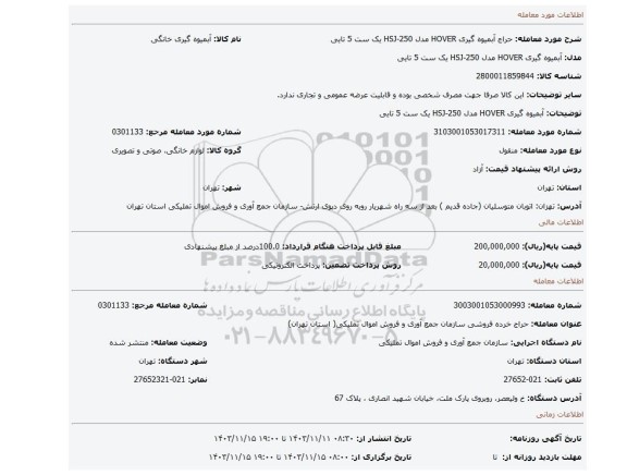 آبمیوه گیری HOVER مدل HSJ-250 یک ست 5 تایی