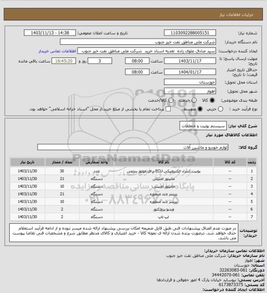 استعلام سیستم یونیت و متعلقات