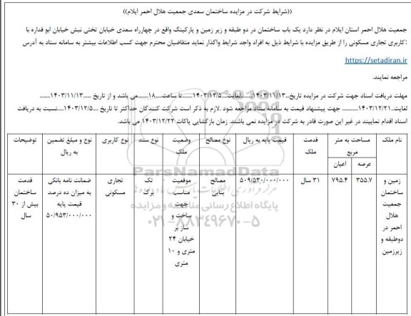 مزایده ساختمان سعدی