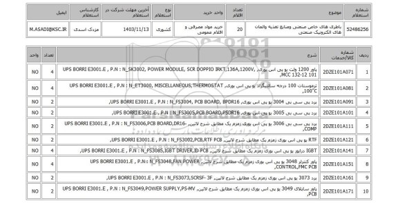 استعلام باطری های خاص صنعتی ومنابع تغذیه والمان های الکترونیک صنعتی