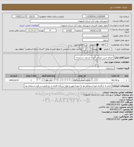 استعلام اصلاح شیب عرضی کوچه مسجد شبستان