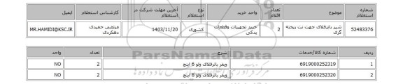 استعلام شیر باترفلای جهت نت ریخته گری